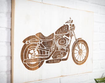 Recycled bike engraved wooden sign