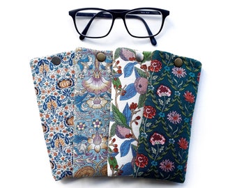Handmade Liberty Cotton Soft Padded Slim Reading Glasses Sleeve Pouch, William Morris Print