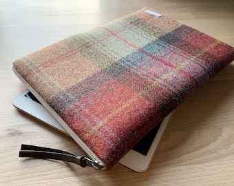 Personalised Wool iPad Case & MacBook Laptop Sleeve - Orange Check