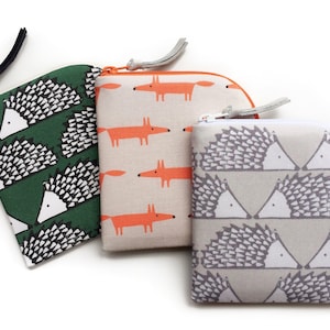 Mr Fox, bolsa pequena com zíper ouriço, carteira de moedas, porta-moedas, mini carteira para mulheres, porta-moedas masculina, porta-cartões de viagem, bolsa de bolso