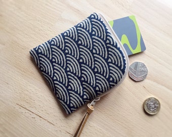 Japanese wave, hemp leaf print small zipper pouch, coin wallet, change purse, mini wallet for women, mens coin purse, pocket pouch