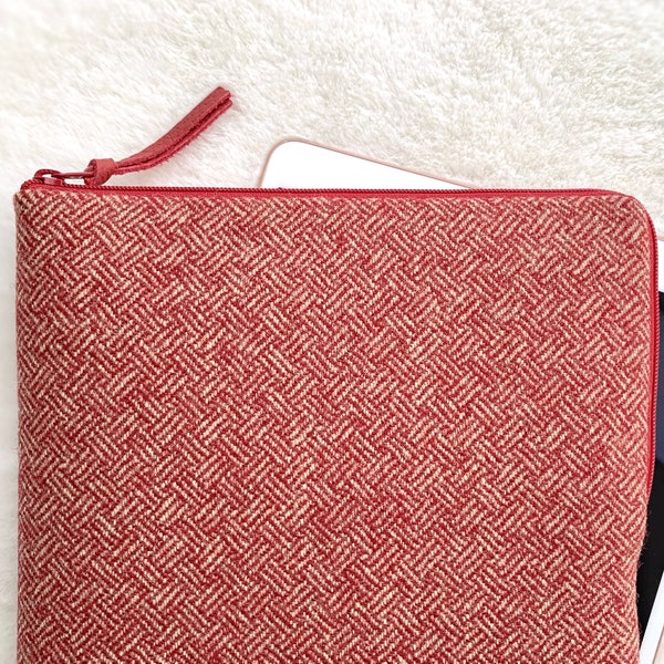 Red parquet wool iPad sleeve case for iPad 8/9/10, iPad Mini 5/6, iPad Pro 11/12.9”, iPad Air 3/4/5, Laptop/MacBook case for 13/14/16/M1/M2