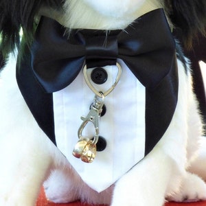 Ring Bearer, Dog Wedding Tuxedo Bandana, with Ring Clip, Black Satin, Dog Wedding Bandana, Dog Wedding Outfit, Any Fabric and Bowtie Color