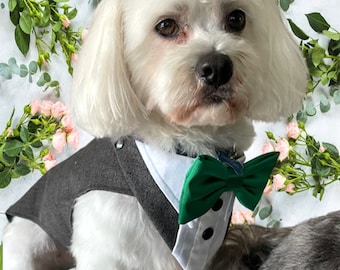 Small Formal Dog Wedding Tuxedo, Wedding Dog Attire, Custom Made, Dog Ring Bearer, Add a Ring Clip, Choose own Fabric and Bowtie Colors,