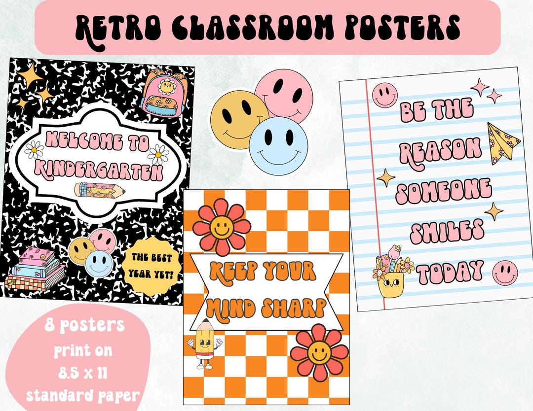Retro Classroom Posters, Editable Teacher Printable (digital Download ...
