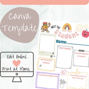 Editable Retro Meet the Student Template, Student Survey, Back to School, Printable, Customizable, Instant Download, Editable Canva Template