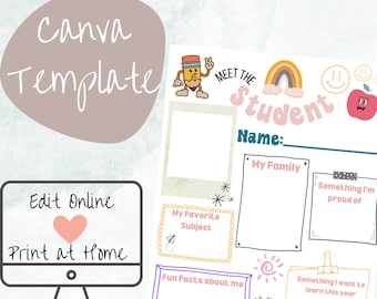 Editable Retro Meet the Student Template, Student Survey, Back to School, Printable, Customizable, Instant Download, Editable Canva Template