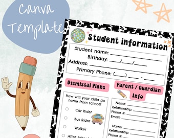 Retro Student Information Sheet, Student Survey, Back to School, Printable, BTS worksheet, Instant Download, Editable Canva Template