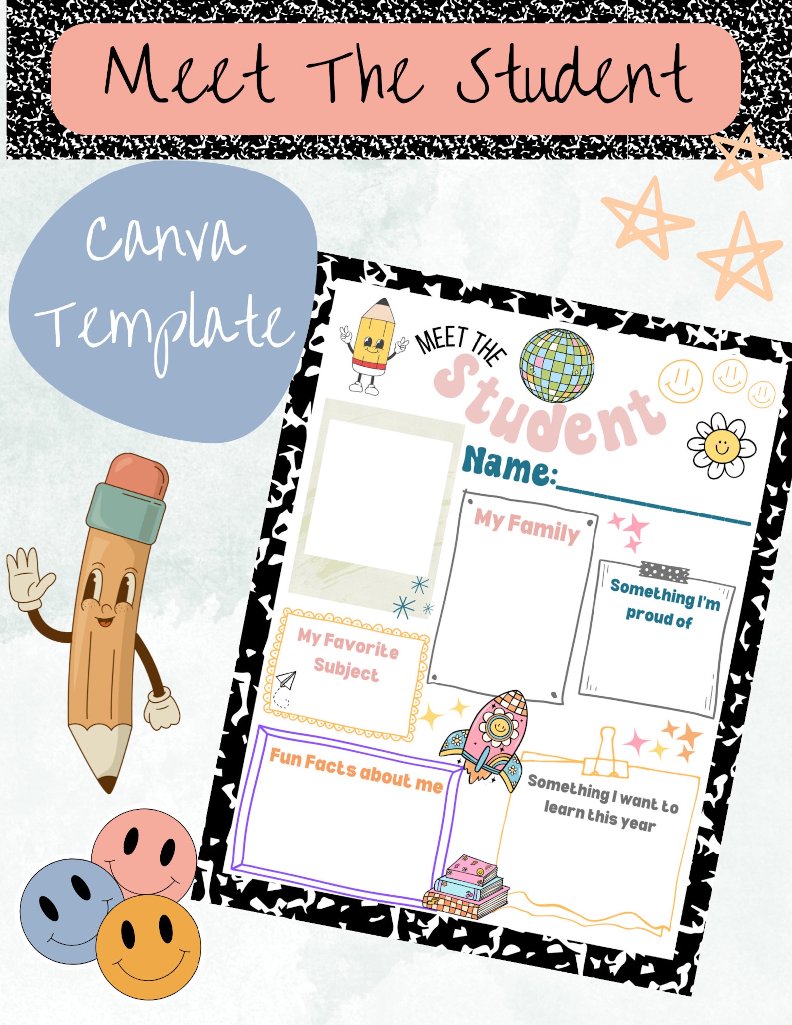 Editable Retro Meet the Student Template, Student Survey, Back to Editable Retro Meet the Student Template, Student Survey, Back to
