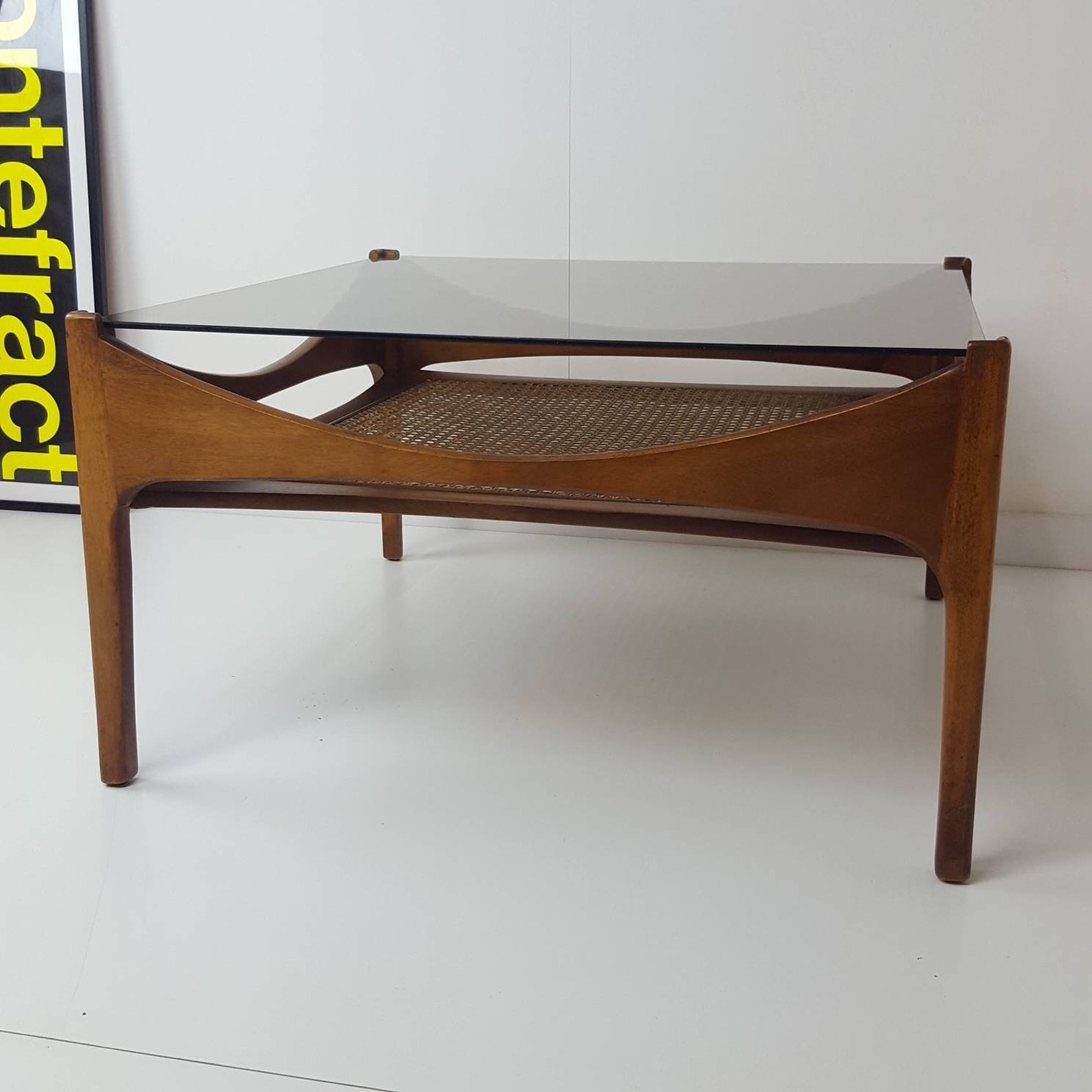 Mid Century Danish Style Square Glass and Teak Coffee Table Etsy