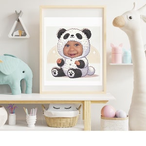 Marco de fotos de panda, impresión personalizada, tarjeta de agradecimiento digital para bebé, decoración divertida y personalizada para guardería, plantilla de invitación, fiesta de cumpleaños de Canva