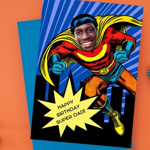 Superheld Papa Geburtstagskarte, Canva Template Portrait, PNG Comic Karte, Lustige Mama Foto Geschenk Opa, Super Dad Super Dad Download