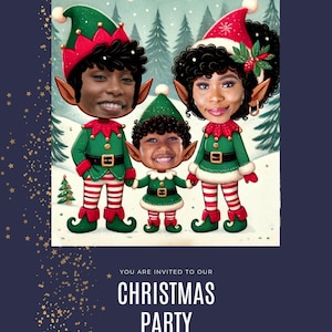 LGBTQ-kerstkaartsjabloon, zwarte familieportretfoto, aangepaste vakantie-elfuitnodiging, kerstfeest, kerstgezin van 3 illustratie