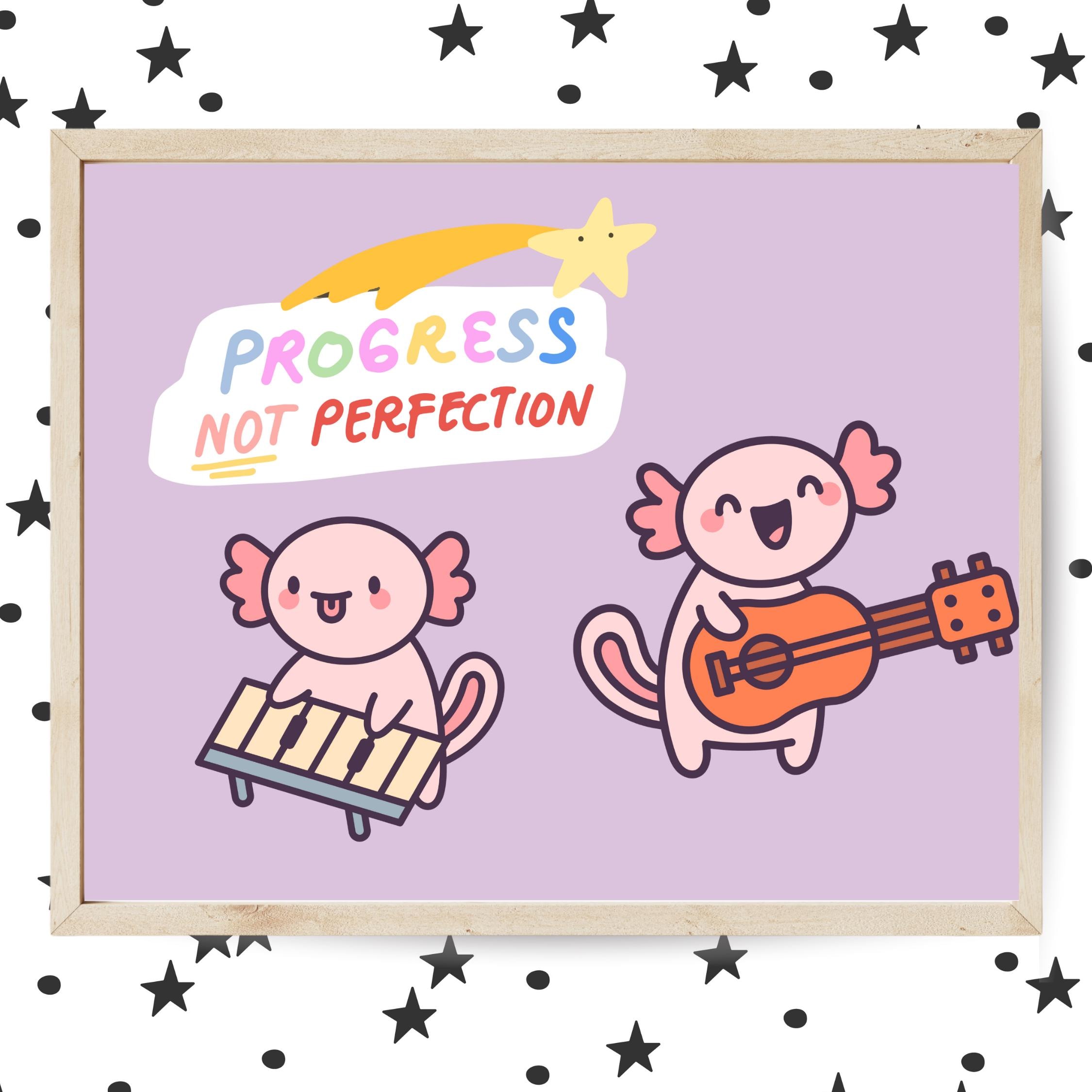Classroom Printable Poster Set, Progress Not Perfection Quote, Axolotl ...