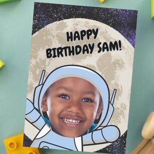 Astronaut Photo Birthday Card Template Funny Photo Custom Gift Space Party Invitation Alien Boy Invite Girl Space Party Moon Custom Decor