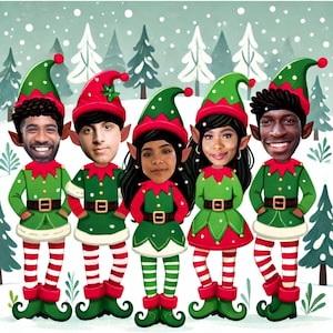 Modèle photo de Noël, photo de portrait de famille, faire-part de lutin de vacances personnalisé drôle de carte, fête de Noël, illustration de famille d'invitation de Noël