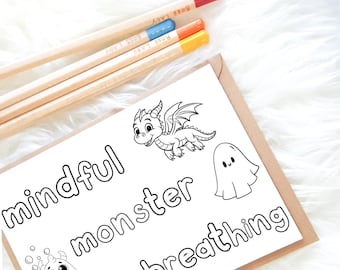 Achtsamkeit Arbeitsblatt für Kinder, Monstermaske zum Ausdrucken, ruhige Ecke, achtsame Farbgebung, emotionale Atmung im Klassenzimmer, Yoga-Übungen