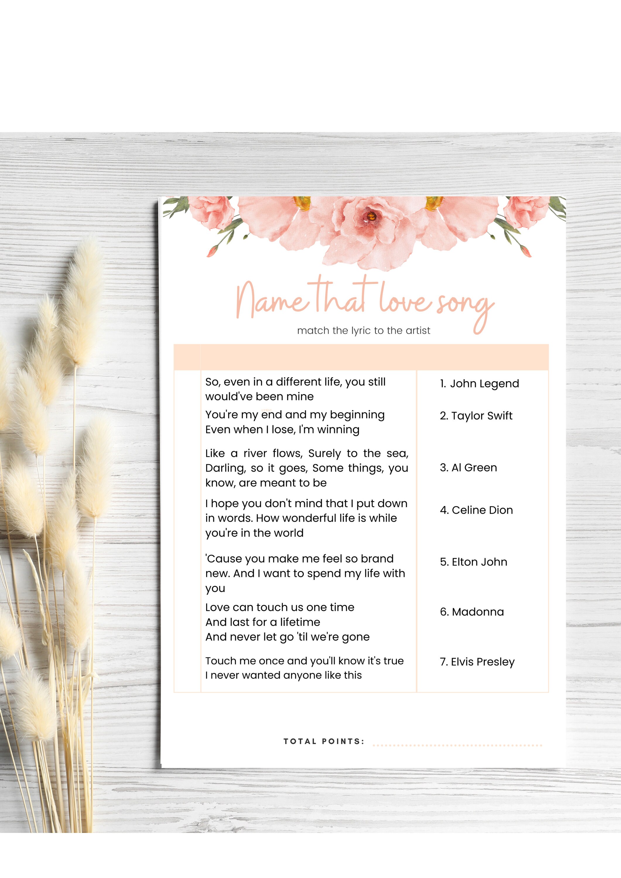 Hen Party Printable Love Song Quiz Wedding Shower Activity Bachelorette ...
