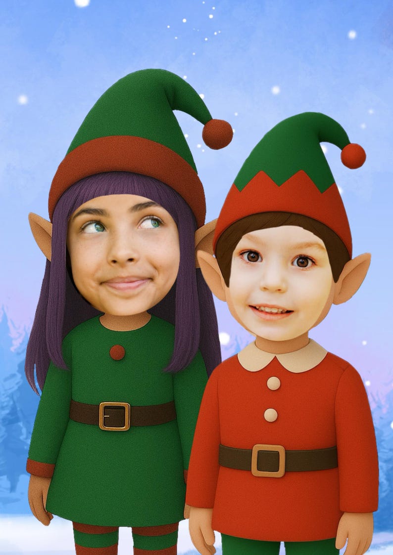 Custom Christmas Card Elf Print Photo Template, Elves Family Portrait ...