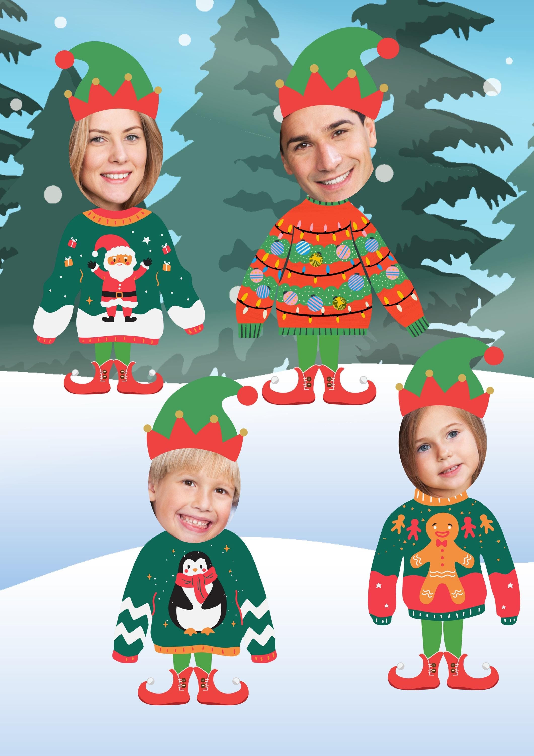 Elf Photo Template Christmas Jumpers Elves Family Portrait Christmas