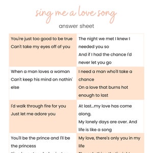 Hen Party Printable Love Song Quiz Wedding Shower Activity Bachelorette ...
