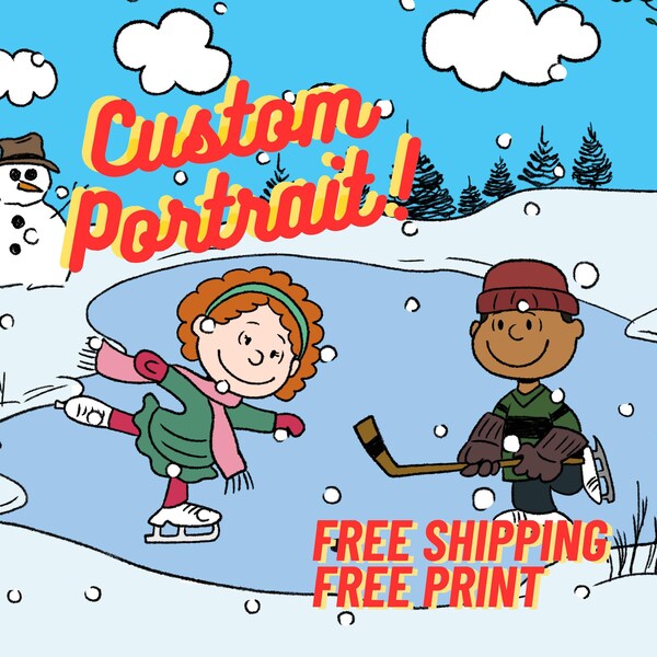 IMPRESIÓN Y ENVÍO GRATIS - Retrato personalizado de Snoopy de Peanuts - Retrato familiar de dibujos animados - Charlie Brown - Retrato personalizado personalizado