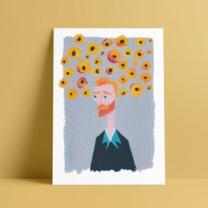 Vincent Van Gogh portrait print,  Van Gogh original illustration art, Art, Gouache Painting, Wall Art Print, Nursery Print, Artist portrait