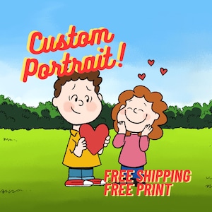Peanuts Best Custom Portrait, Couple gift, Family Portrait, Anniversary Gift, Birthday gift, Portrait from Photo Cartoon Snoopy, Nostalgic