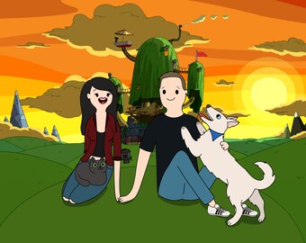 FREE PRINT & SHIPPING - Adventure Time Custom Portrait - Cartoon Family Portrait - Anniversary gift - Custom personalized portrait