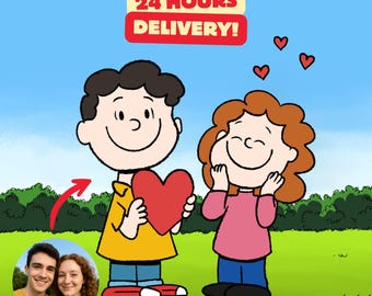 Retrato personalizado no estilo Peanuts • Desenho animado personalizado • Download digital • Presente para casais, famílias e animais de estimação • Entrega rápida em 24 horas