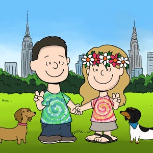 Peanuts Best Custom Portrait, Couple gift, Family Portrait, Hanukkah Gift, Christmas gift, Portrait from Photo Cartoon Snoopy, Nostalgic