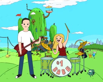 FREE PRINT & SHIPPING - Adventure Time Custom Portrait - Cartoon Family Portrait - Anniversary gift - Custom personalized portrait