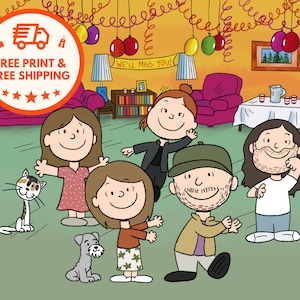 FREE PRINT & SHIPPING - Peanuts Snoopy Custom Portrait - Cartoon Family Portrait - Charlie Brown - Custom personalized portrait