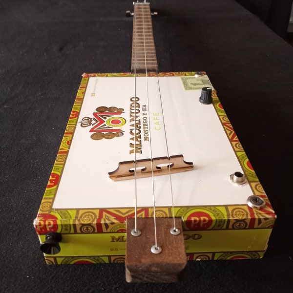 Macanudo 3 String Acoustic / Electric Fretted Blues Cigar Box Guitar Vintage Look and Delta Blues Sound That Doesn't Break The Bank 1011