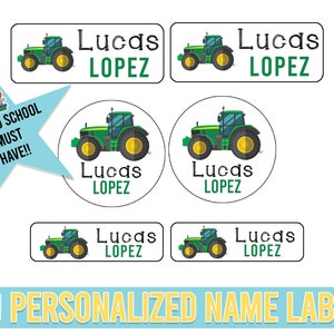 Tractor School Name Labels | Personalized Waterproof Daycare and Camp Stickers | Tractor School Labels | Waterproof labels