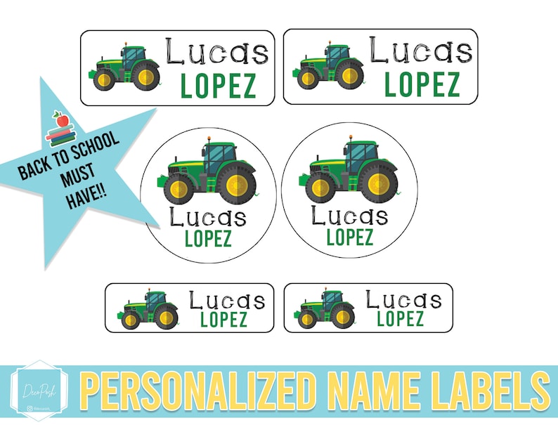 Tractor School Name Labels | Personalized Waterproof Daycare and Camp ...