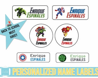 Avengers Superhero School Name Labels | Personalized Waterproof Camp Sticker Avengers School Labels |  Waterproof labels | Name Labels