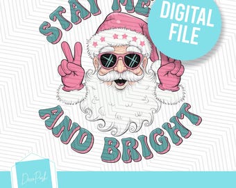 Papá Noel rosa PNG de Navidad, Feliz Navidad vintage PNG, Divertido Papá Noel con gafas de sol, Sublimación de vacaciones de Navidad, Descarga digital, Mantente feliz