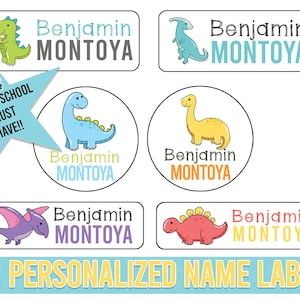 Dinosaur School Name Labels | Personalized Waterproof Daycare and Camp Stickers | Dino School Labels | Waterproof labels