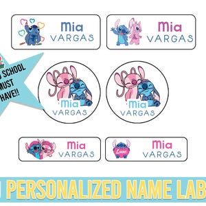 Stitch and Angel School Name Labels | Personalized Waterproof Daycare and Camp Stickers | Stitch and Angel School Labels | Waterproof labels