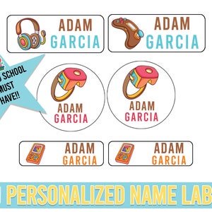 Gamer School Name Labels | Personalized Waterproof Daycare and Camp Sticker Rainbow School Labels |  Waterproof labels | Video Game Labels