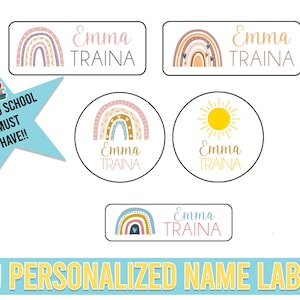 Rainbow School Name Labels | Personalized Waterproof PreK and Camp Sticker Rainbow School Labels |  Waterproof labels | Name Labels