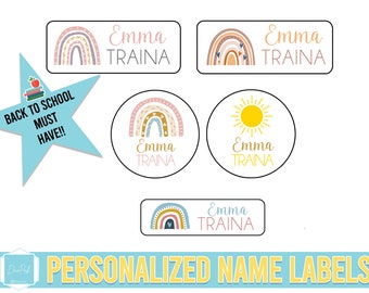 Rainbow School Name Labels | Personalized Waterproof PreK and Camp Sticker Rainbow School Labels |  Waterproof labels | Name Labels