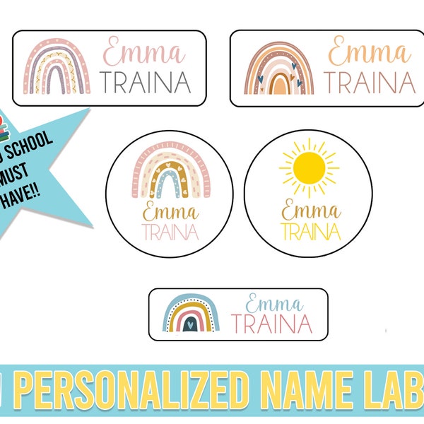 Rainbow School Name Labels | Personalized Waterproof PreK and Camp Sticker Rainbow School Labels |  Waterproof labels | Name Labels