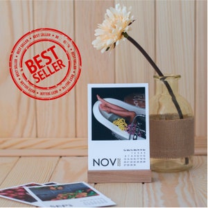 Personalized Calendar. 12 Months Photo Calendar. Desk Calendar 2024. Handmade Wooden Holder. Custom Design. Gift For Her. Gift For Him