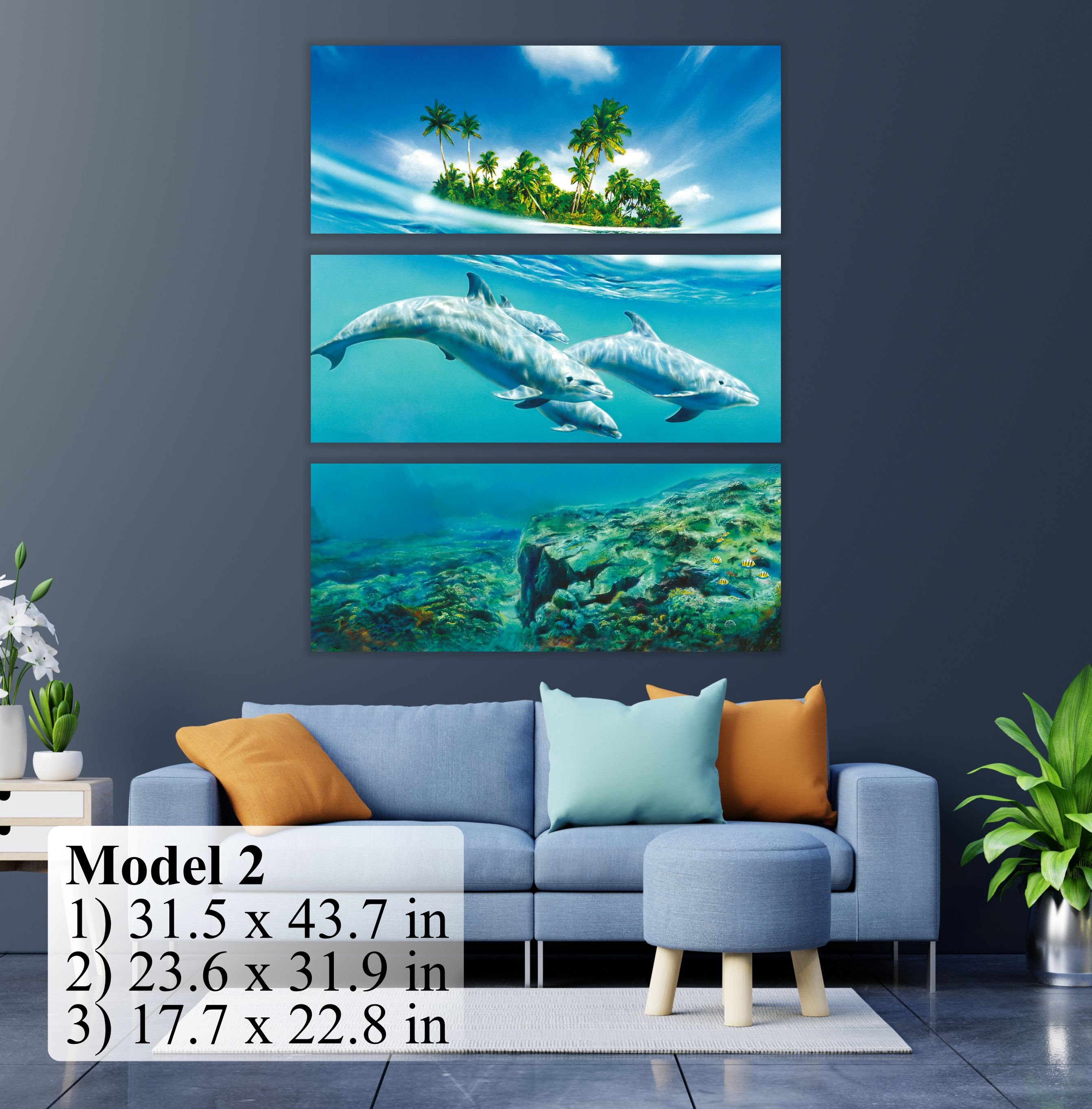 Sea & Dolphins. Multi Panel Wall Art Decor Canvas Print. Many - Etsy