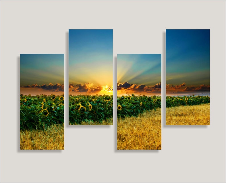 Sunset & Sunflowers Field. Multi Panel Wall Art Decor Canvas - Etsy