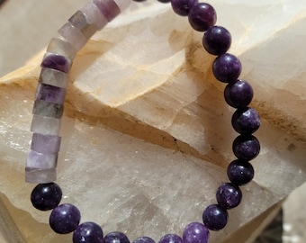 Lepidolite and Amethyst Gemstone Calming Crystal Bracelet, Crystal Stackable Bracelet, Purple Stack Bracelet