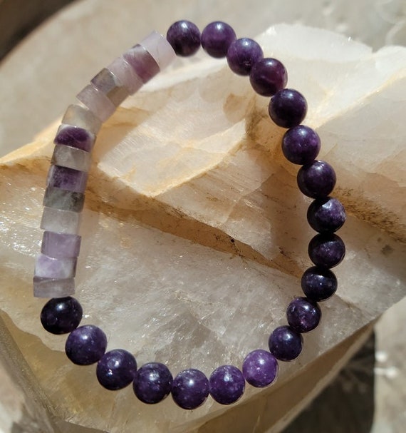 Lepidolite and Amethyst Gemstone Calming Crystal Bracelet Crystal