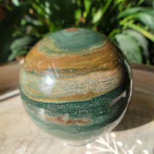 Ocean Jasper Sphere, Large Green and Brown Ocean Jasper, Crystal Sphere 80mm